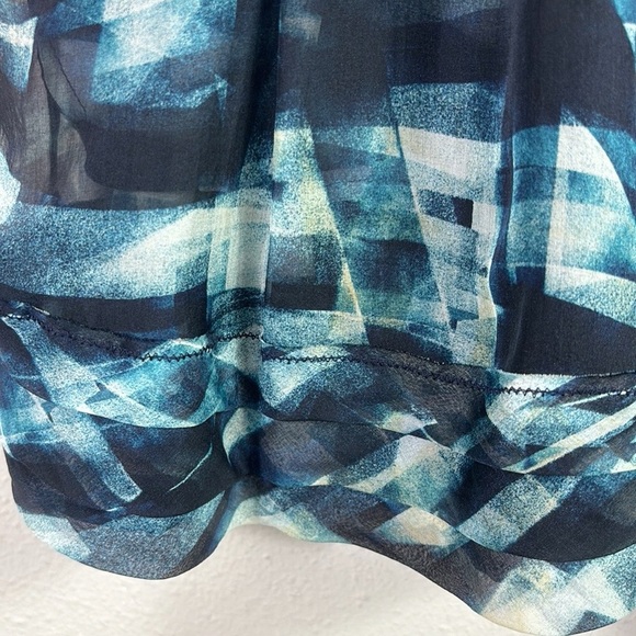 Theory 100% Silk Abstract Blue Teal Black Mini Ruffled Flutter Sleeves Dress 6 - Picture 13 of 14